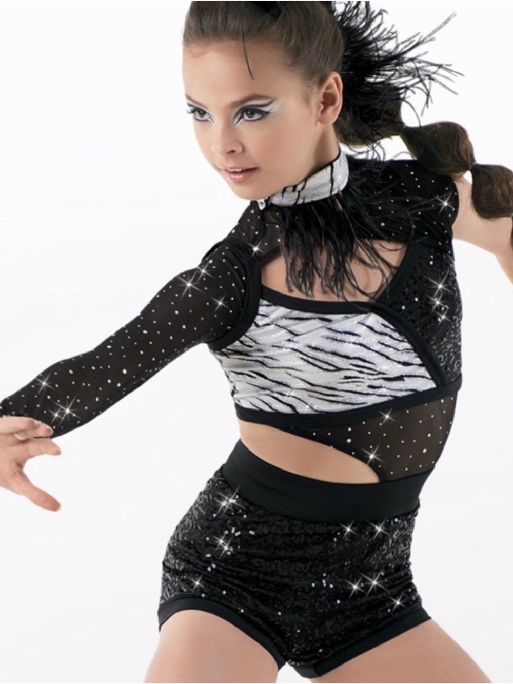Weismann Black & White Zebra-Panel Dance Crop Top